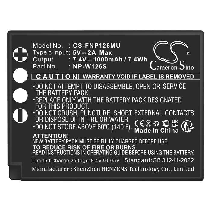 Fujifilm FinePix HS30 FinePix HS30EXR FinePix HS33EXR FinePix HS35EXR FinePix HS50EXR FinePix X-A1 FinePix X-A10 FinePix X- Camera Replacement Battery