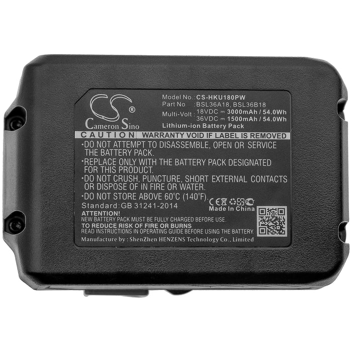 Hikoki UB18DJL,UB18DJL L0Z ,WF18DSL,WF18DSL H4Z ,CB18DBL,CB18DBL H4Z ,402933,DH18,DH36,CJ36DA,CJ36DA H2Z ,CB18DBL SP1Z  Power Tool Replacement Battery
