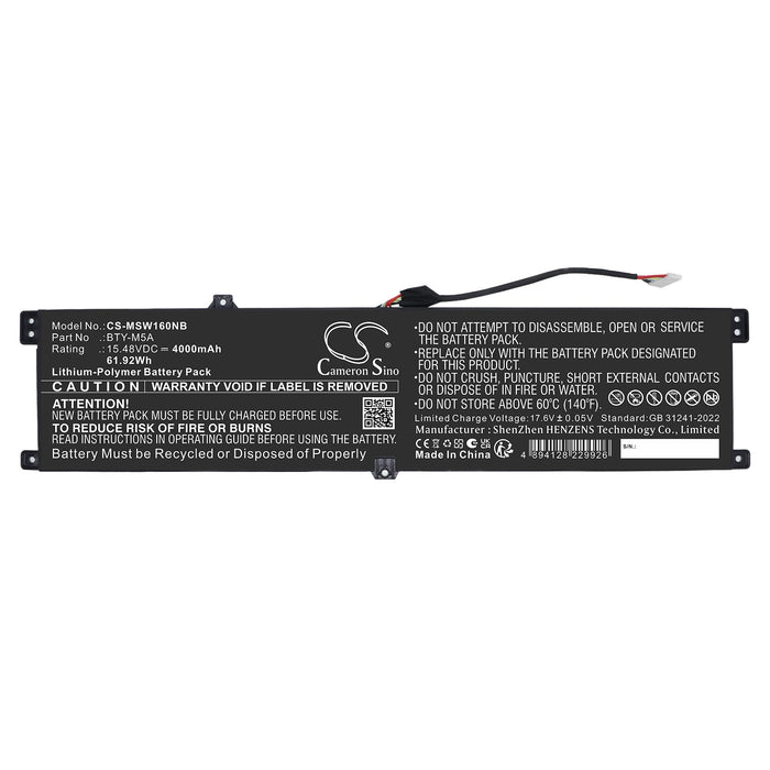 MSI B14VFKG-056UK Creator M16 HX C14VFG C14VGG C14VEG Sword 16 HX B14VFKG-056UK Laptop and Notebook Replacement Battery