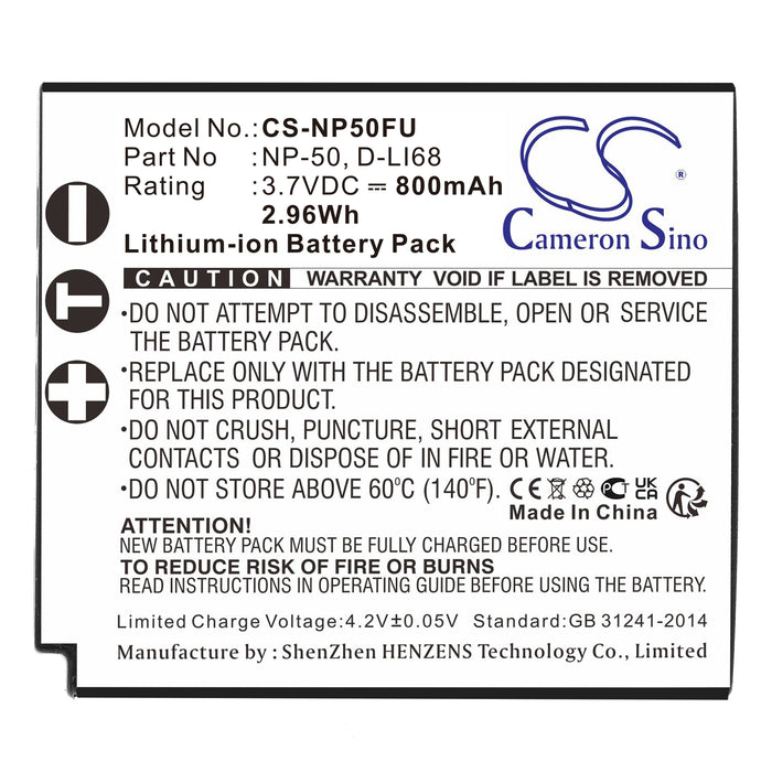 Pentax OptioS12,OptioS10,OptioA36 Camera Replacement Battery