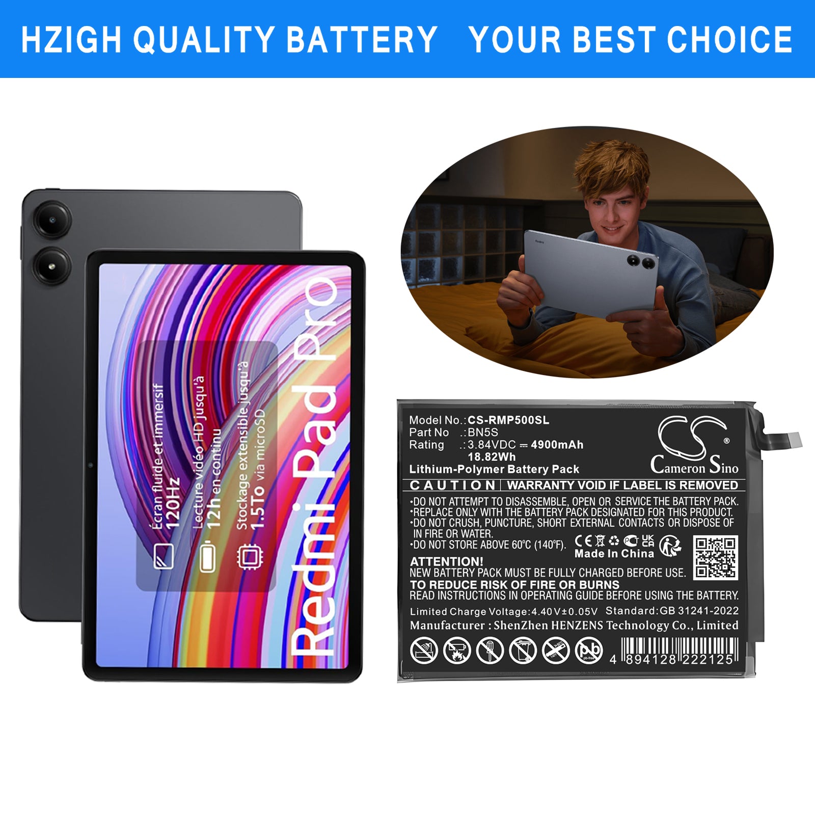 Redmi Pad Pro 4900mAh Tablet Replacement Battery: BatteryClerk.com