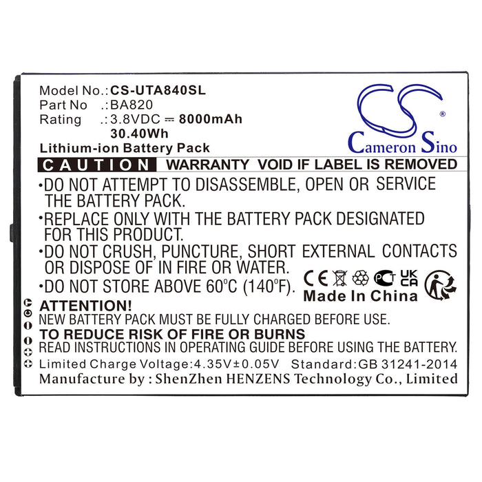 Unitech TB85 8000mAh Li-Polymer Black Tablet Replacement Battery