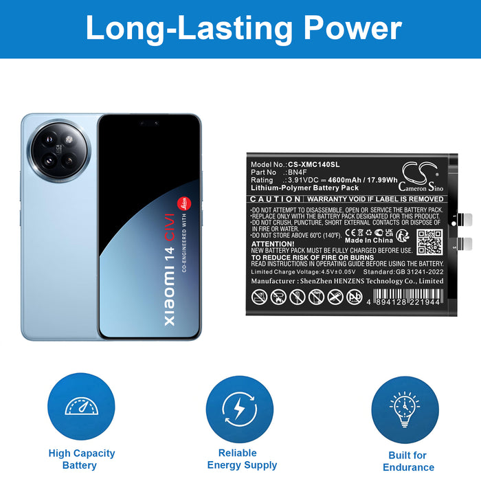 Xiaomi 14 CIVI 24053PY09C 24053PY09I Civi 4 Pro 5G Mobile Phone Replacement Battery