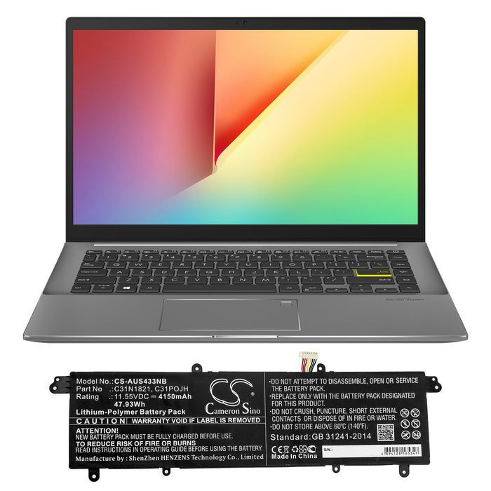 Asus UX3000XN UX392FA UX392FN-2B VivoBook 14 S433FL-EB072T VivoBook 14 S433FL-EB107T VivoBook 14 S433FL-EB180T Laptop and Notebook Replacement Battery-5