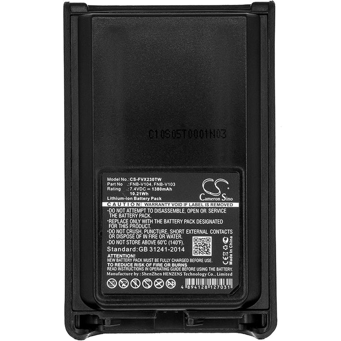 Vertex VX230 VX-230 VX-231 VX231L VX-231L VX234 VX-234 1380mAh Two Way Radio Replacement Battery-5
