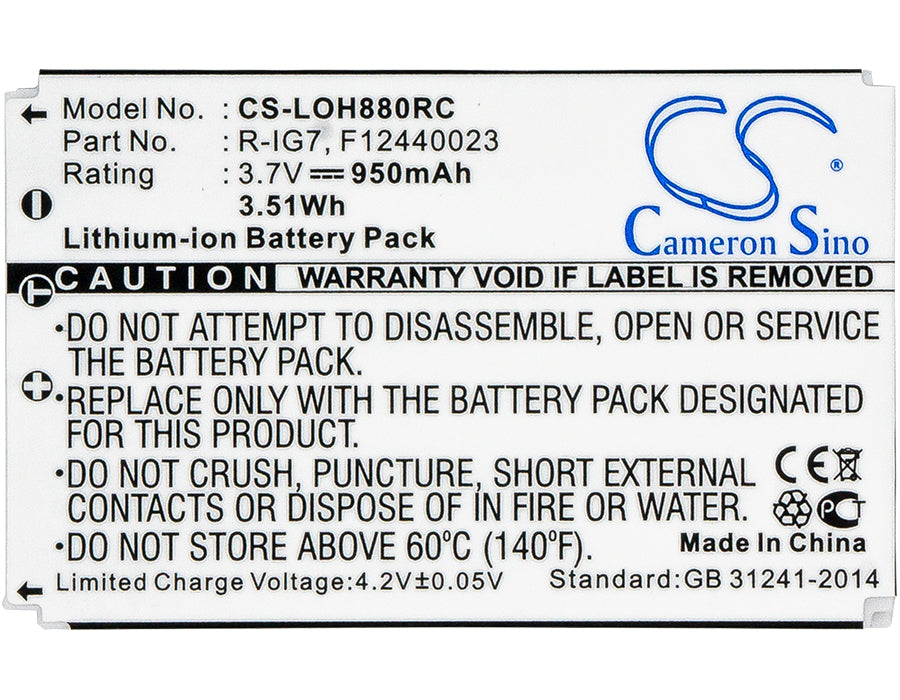 Batterie Remplacement 950 MAh Pour Télécommandes Logitech Harmony 720, 880, 890, One, Etc.